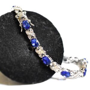 M NC 925 Sterling Silver Blue Created Sapphire/CZ Diamond Tennis 8" Bracelet